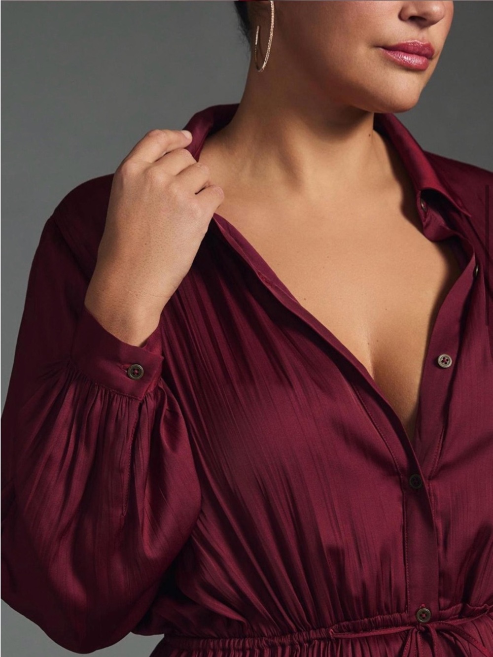 Anthropologie Long Sleeve Tiered Maxi Dress - Crimson Red - Picture 3 of 9